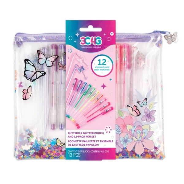 Butterfly Glitter Pouch & 12pk Pen Set 12026