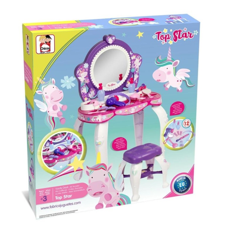 [1650561602] Coiffeuse Licorne avec miroir et tabouret Chicos